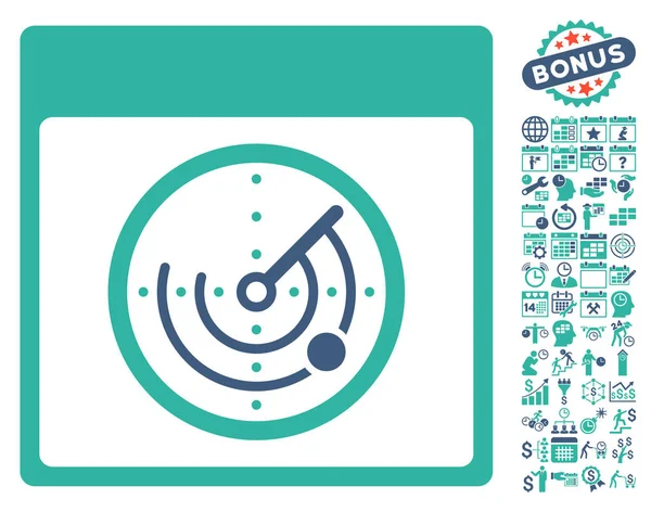 Bonus ile radar takvim sayfa düz vektör simgesi