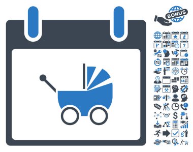 Bebek arabası takvim gün düz vektör simge Bonus ile