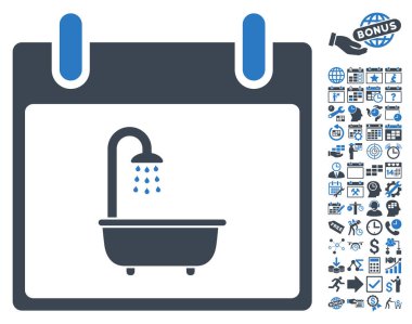 Bonus ile banyo takvim gün düz vektör simgesi