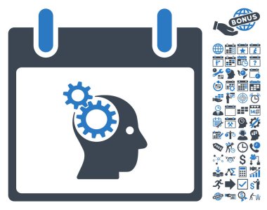 Bonus ile beyin Gears takvim gün düz vektör simgesi