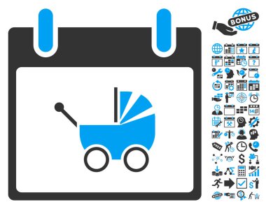 Bebek arabası takvim gün düz vektör simge Bonus ile