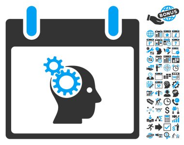 Bonus ile beyin Gears takvim gün düz vektör simgesi