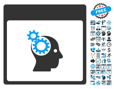 Beyin tekerlekler ile Bonus sayfa düz vektör simge takvim