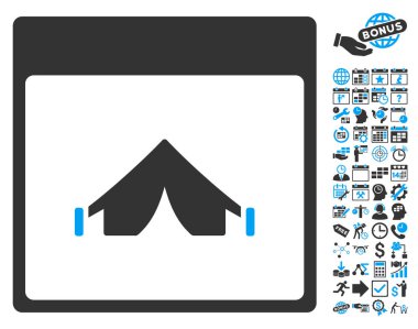 Bonus ile kamp takvimi sayfa düz vektör simgesi