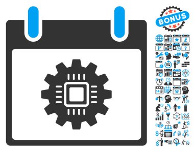 Bonus ile çip dişli takvim gün düz vektör simgesi