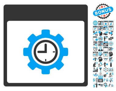 Bonus ile saat yapılandırma dişli takvim sayfa düz vektör simgesi