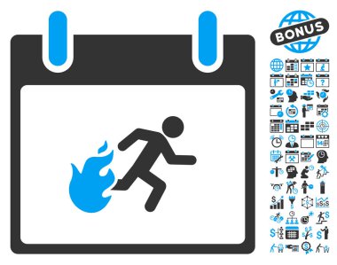 Bonus ile yangın tahliye adam takvim gün düz vektör simgesi