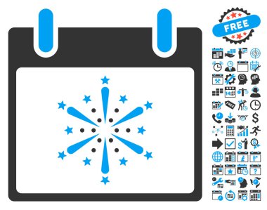 Bonus ile havai fişek patlama takvim gün düz vektör simgesi
