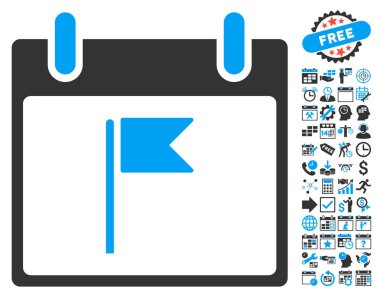 Bayrak takvim gün düz vektör simgesi Bonus ile