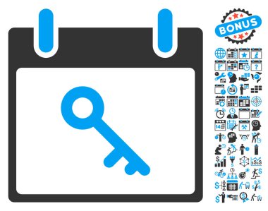 Bonus ile anahtar takvim gün düz vektör simgesi