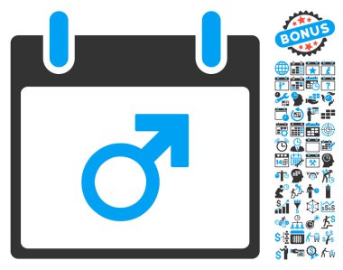 Bonus ile Mars erkek sembol takvim gün düz vektör simgesi