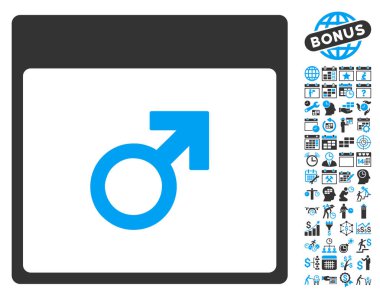 Bonus ile Mars erkek sembol takvim sayfa düz vektör simgesi