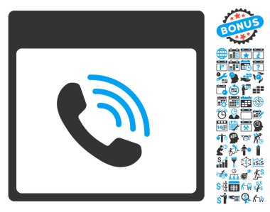 Bonus ile telefon görüşmesi takvim sayfa düz vektör simgesi