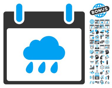 Yağmur bulutu takvim gün düz vektör simge Bonus ile