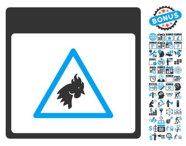 Bonus ile horoz tehlike takvim sayfa düz vektör simgesi