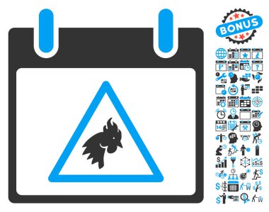 Takvim gün düz vektör simge Bonus ile uyarı horoz