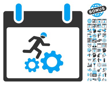 Bonus ile çalışan işçi takvim gün düz vektör simgesi