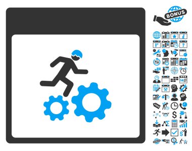 Bonus ile çalışan işçi takvim sayfa düz vektör simgesi