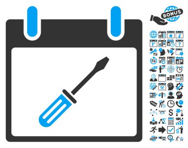 Tornavida takvim gün düz vektör simge Bonus ile ayarlama