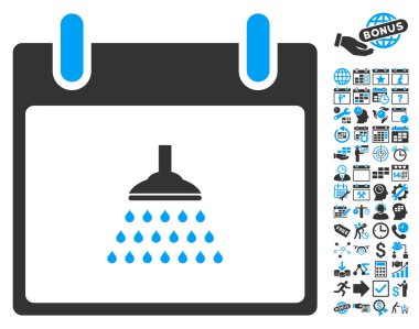 Bonus ile duş takvim gün düz vektör simgesi