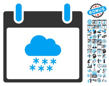 Bonus ile kar bulut takvim gün düz vektör simgesi