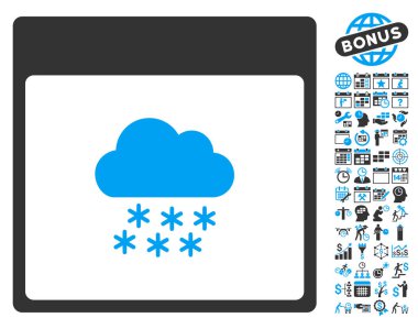 Bonus ile kar bulut takvim sayfa düz vektör simgesi