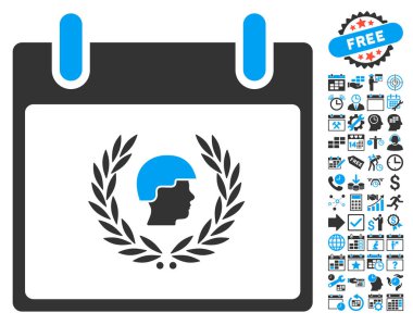 Bonus ile asker defne çelengi takvim gün düz vektör simgesi