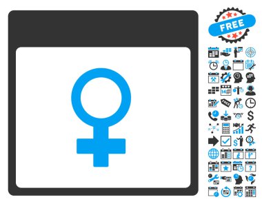 Bonus ile Venüs kadın sembol takvim sayfa düz vektör simgesi