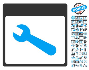 İngiliz anahtarı aracı takvim sayfa düz vektör simgesi Bonus ile