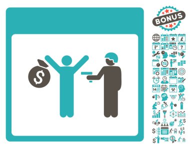 Bonus ile tutuklama takvim sayfa düz vektör simgesi
