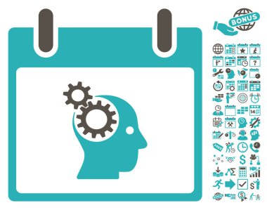 Bonus ile beyin Gears takvim gün düz vektör simgesi