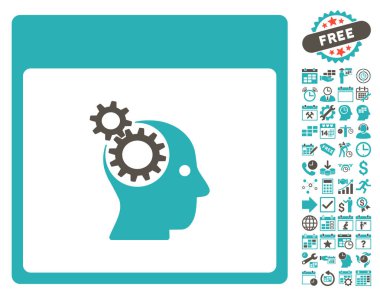 Beyin tekerlekler ile Bonus sayfa düz vektör simge takvim