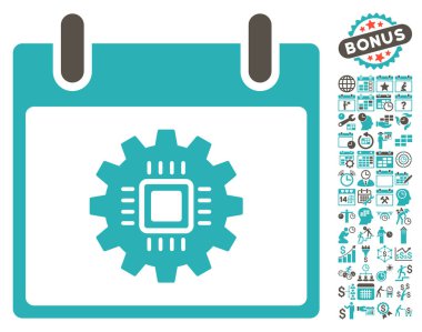 Bonus ile çip dişli takvim gün düz vektör simgesi