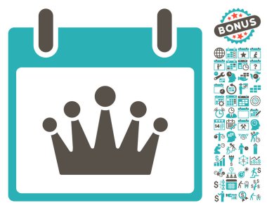 Bonus ile taç takvim gün düz vektör simgesi