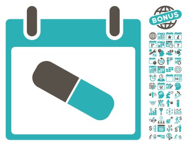 Bonus ile uyuşturucu hap takvim gün düz vektör simgesi