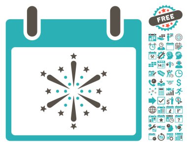 Bonus ile havai fişek patlama takvim gün düz vektör simgesi