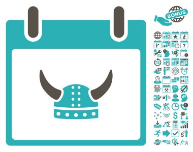 Boynuzlu miğfer takvim gün düz vektör simge Bonus ile