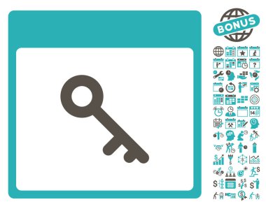 Bonus ile anahtar takvim sayfa düz vektör simgesi