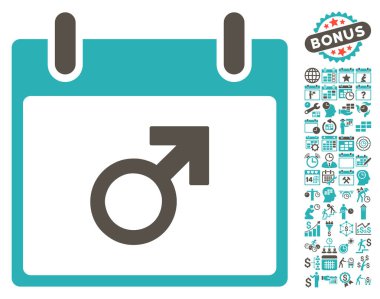 Bonus ile Mars erkek sembol takvim gün düz vektör simgesi