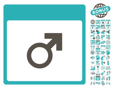 Bonus ile Mars erkek sembol takvim sayfa düz vektör simgesi