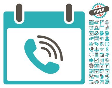 Bonus ile telefon görüşmesi takvim gün düz vektör simgesi