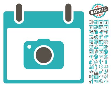 Fotoğraf kamera takvim gün düz vektör simgesi Bonus ile