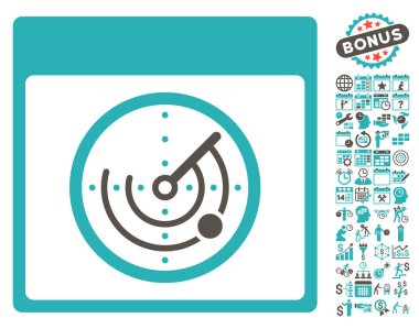 Bonus ile radar takvim sayfa düz vektör simgesi