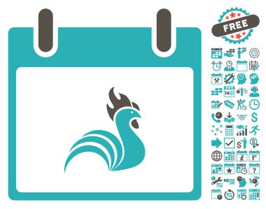 Bonus ile horoz takvim gün düz vektör simgesi