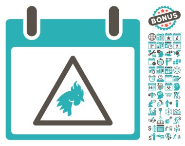 Takvim gün düz vektör simge Bonus ile uyarı horoz