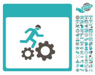 Bonus ile çalışan işçi takvim sayfa düz vektör simgesi