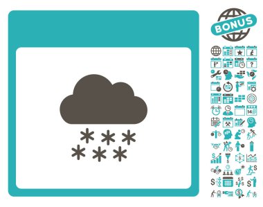 Bonus ile kar bulut takvim sayfa düz vektör simgesi