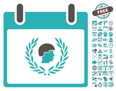 Bonus ile asker defne çelengi takvim gün düz vektör simgesi