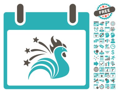 Bonus ile ışıltı horoz takvim gün düz vektör simgesi