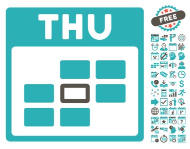 Bonus ile Perşembe takvim kılavuz düz vektör simgesi